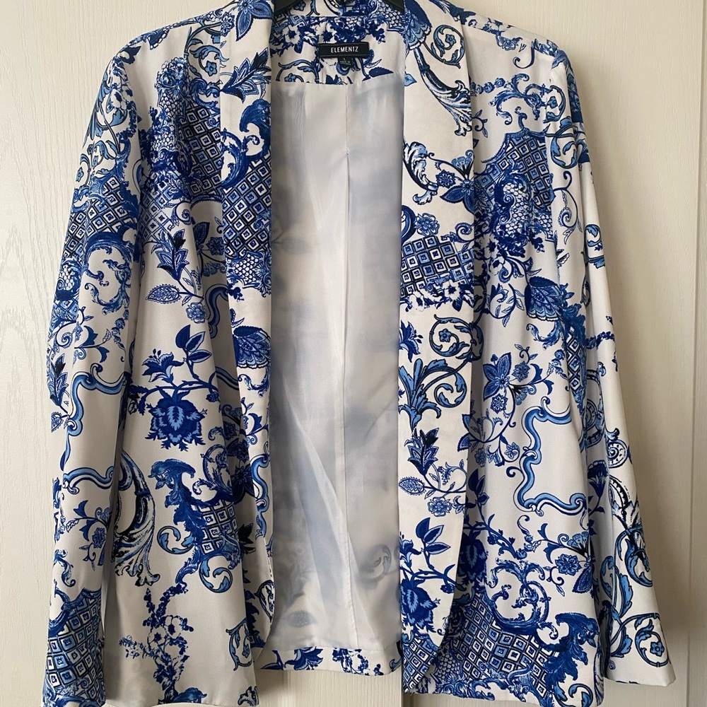 Elementz Blue and White Lightweight Patterned Blazer